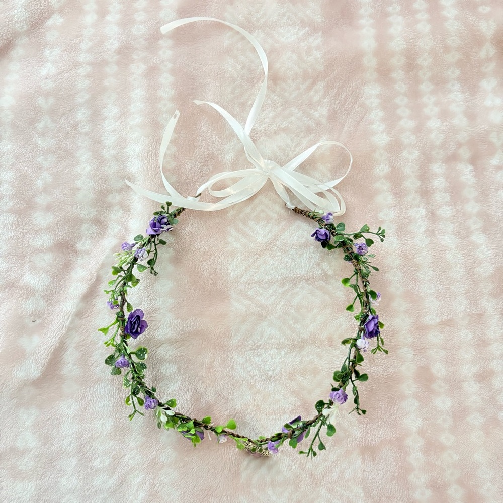 Handmade Purple Floral Goddess Headpiece with Teardrop Pendant - Picture 3 of 3